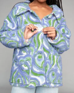 Betty Coat - Ofelia Wool 20 Betty Coat - Ofelia Wool -Theseea Betty Ofelia Wool Blue Swirl Pattern Coat Jacket Apparel Clothing Raglan Sleeves 8