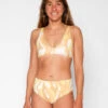 Brasilia Reversible Bikini Top - Solaris -Theseea Brasilia Solaris Swirl Pattern Yellow Reversible Bikini Swim Suit Sun Protection 20