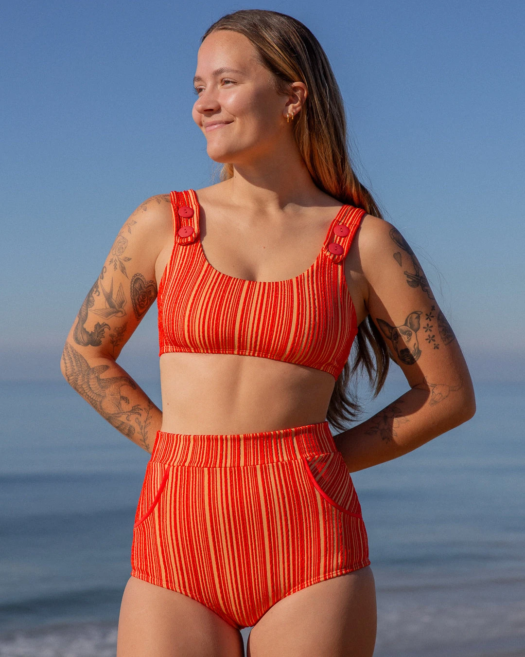 Georgia High Waist Bikini Bottom - Cherry Rib 5 Georgia High Waist Bikini Bottom - Cherry Rib - Image 3